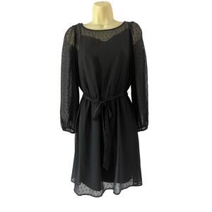 Ann Taylor Factory Petite Black 2pc Dress Size SP Textured Sheer Over Slip Dress